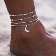 thumbnail image 1 of Summer Layered Anklet Silver Boho Beaded Crescent Moon Pendant Jewelry For Women And Girls 4pcs, 1 of 3