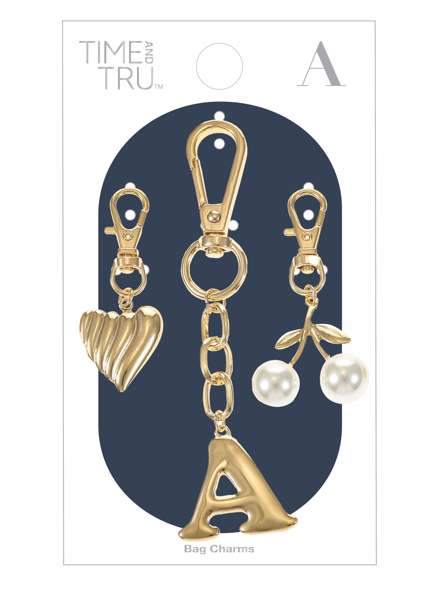 Time and Tru Goldtone Initial Letter Bag Charm Set, 3 Pieces, Letter A