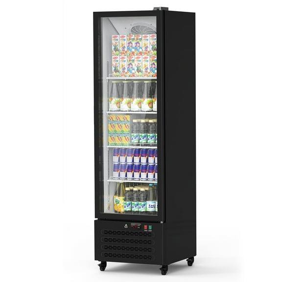 Zzistar Commercial Refrigerator, 11.6 Cu. Ft Display Fridge Merchandiser Upright Beverage Cooler, Single Glass Door Fridge with LED Light, Adjustable Shelves & Drink Organizers, Black