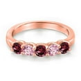 thumbnail image 3 of Gem Stone King 18K Rose Gold Plated Silver Red Rhodolite Garnet and Pink Lab Grown Diamond Wedding-Bands Ring for Women | 1.02 Cttw | Round 3.5MM | Gemstone January Birthstone | Size 8, 3 of 6