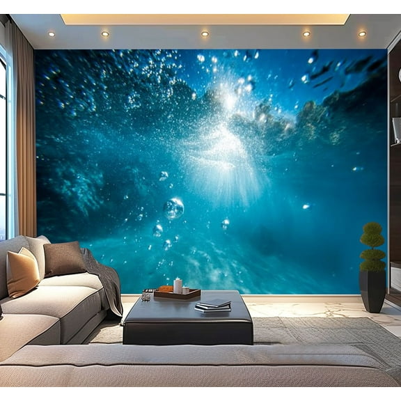 Peel and Stick Wallpaper Bublles sunburst clear turquoise water Modern Art Wall Mural Decor Self Adhesive and Removable 100in x 144in