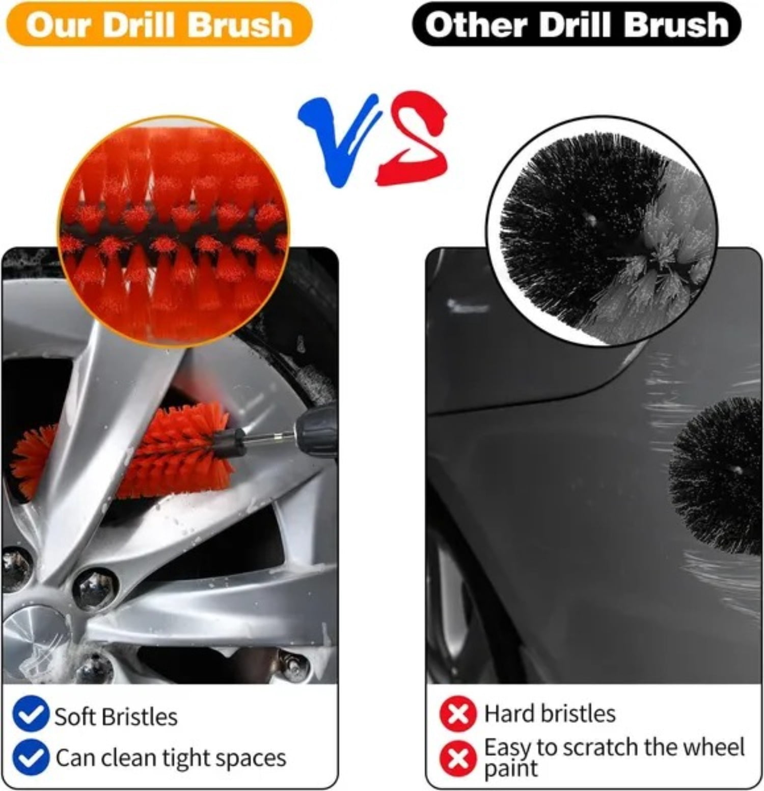 Drill Brush for Car Wheel and Bottle High Density Nylon Cleaning Brush for Wheels Rims Engines Exhaust