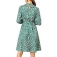 thumbnail image 3 of INSPIRE CHIC Robe Fleurie pour Femme Col Montant Manches Longues Taille à Nouer Longueur Genou Robe Bohème TP Vert, 3 of 8
