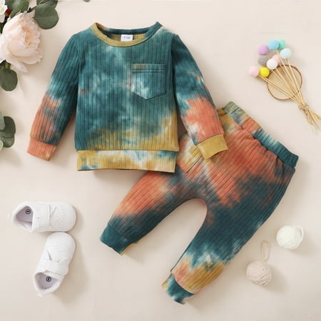 

JDEFEG 4 Month Old Boy Outfits Baby Boys Girls Tie Dye Long Sleeve Ribbed T Shirt Tops Cotton Pants Trousers Sleepwear Pajamas Outfit Set 2Pcs Clothes 18 Month Boy Summer Clothes Cotton Gn1 18M