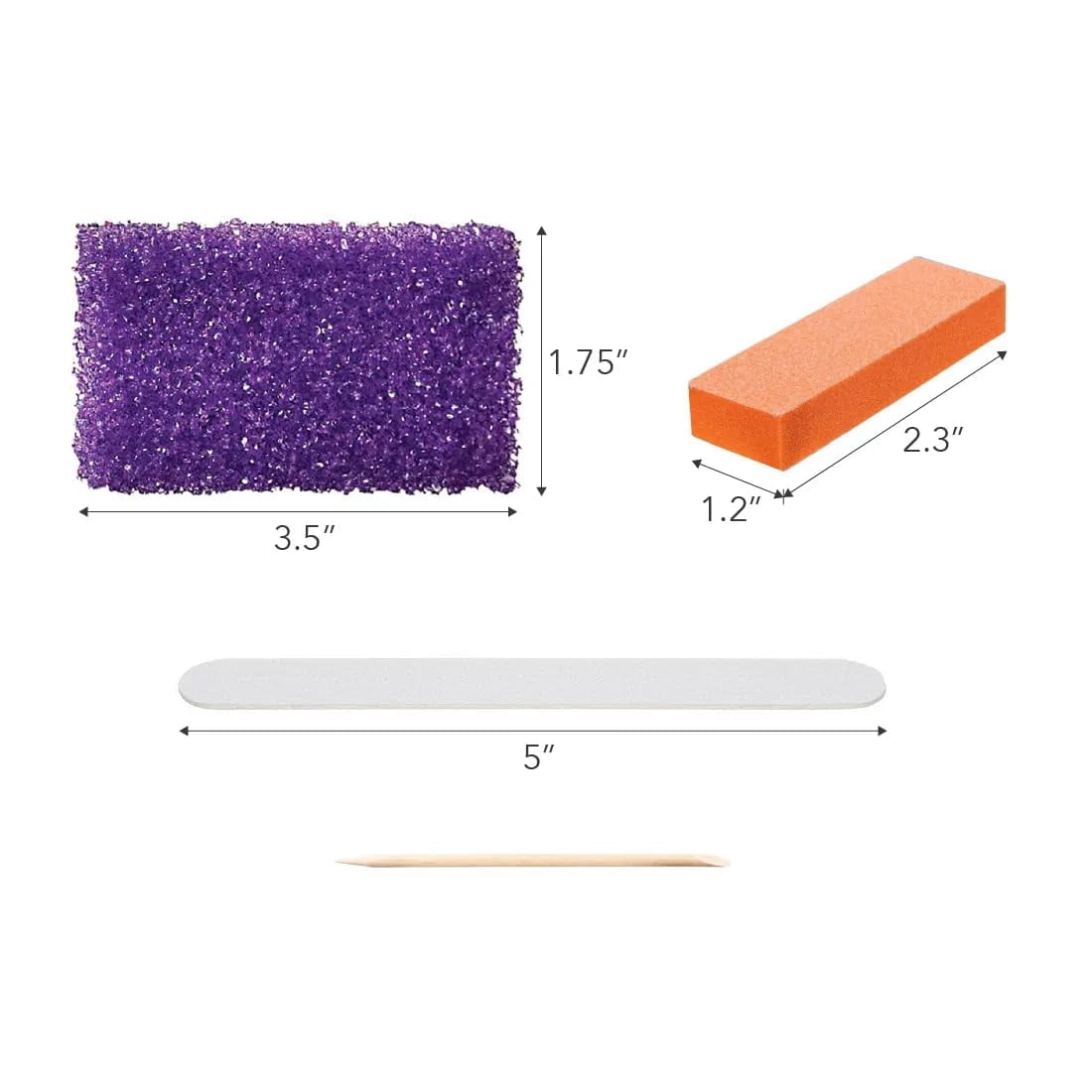 ForPro 4-Piece Pedi Kit, 100-Count, Individually-Packed Pedicure Set, Purple Pumice Pad, White Wood Nail File 80/100 Grit, Orange Mini Buffer 80/100 Grit, Wood Stick