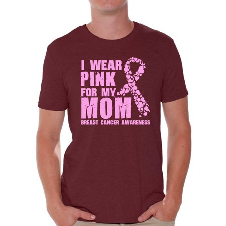 Awkward Styles Men's I Wear Pink for My Mom Graphic T-shirt Tops Breast Cancer