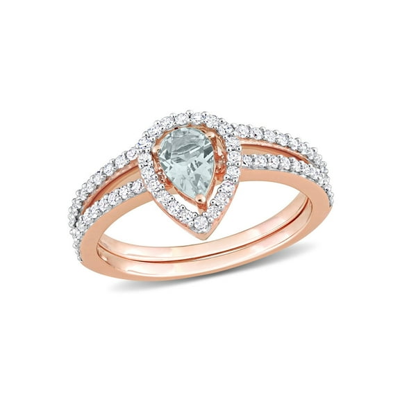 2/5 Carat (Ctw) Aquamarine with Diamonds 1/3 Ring Set in 10K Pink Gold for Women