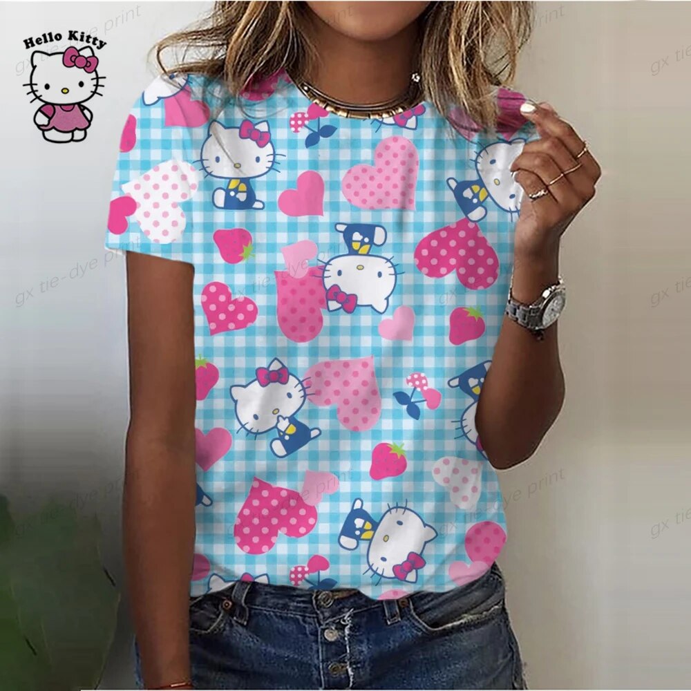 Summer Women‘s T Shirt For Ladies‘s Short Sleeve Tops Tees Fashion Print Hello Kitty Graphics T-shirt For Women‘s Y2k Clothing - image 4 of 7