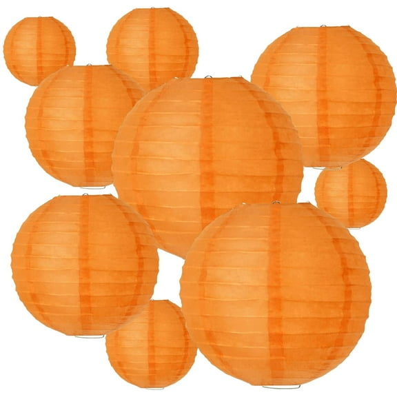 Nvzi 10Pcs Orange Paper Lanterns Decorative Chinese/Japanese Hanging Round Paper Lanterns Lamp for Birthday, Wedding, Christmas, Bridal, Home Decor, Party Decoration(Size of 4”, 6”, 8”, 10”，12”)