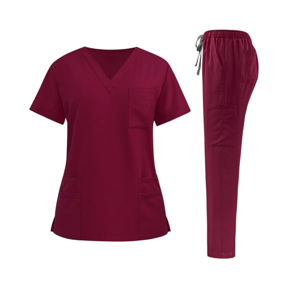 Dresfit Womens Scrub Sets Short Sleeve V Neck Scrub Tops Matching Wide Leg Drawstring Scrub Pants Two Piece Sets Breathable Plus Size Workwear L