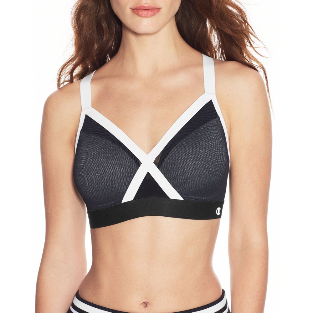 Champion Womens The Curvy Strappy Sports Bra, XL, Black/White