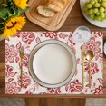 thumbnail image 4 of Red Flower Placemats Set of 6, Farmhouse Pastoral Vintage Ethnic Floral Placemats for Dining Table, Place Mats for Kitchen Tabletop, Waterproof Wipeable Dining Table Mats Set, 4 of 9