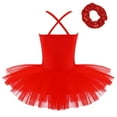 thumbnail image 2 of LiiYii Little Girl Sequined Camisole Ballet Tutu Dress Mesh Skirted Leotard with Hair Tie Ballerina Outfit Red M, 2 of 6