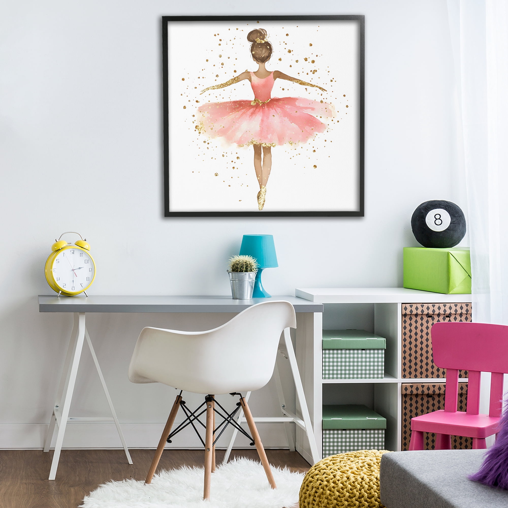 Stupell Industries Ballerina with Gold Glitter Black Framed Giclee Art, design by Creative Studio