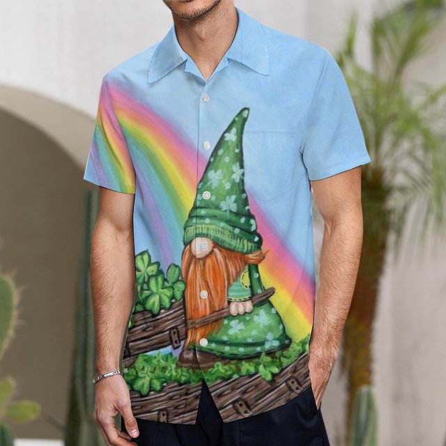 toraway Chemises pour Hommes Mode Décontractée Jour de la Saint-Patrick Impression Numérique 3D Poche Col Simple Manches Courtes TTG