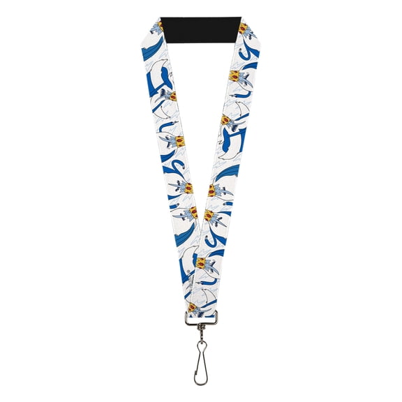 Cartoon Network Lanyard, Adventure Time Ice King Poses and Bolts White Blue, Elastic