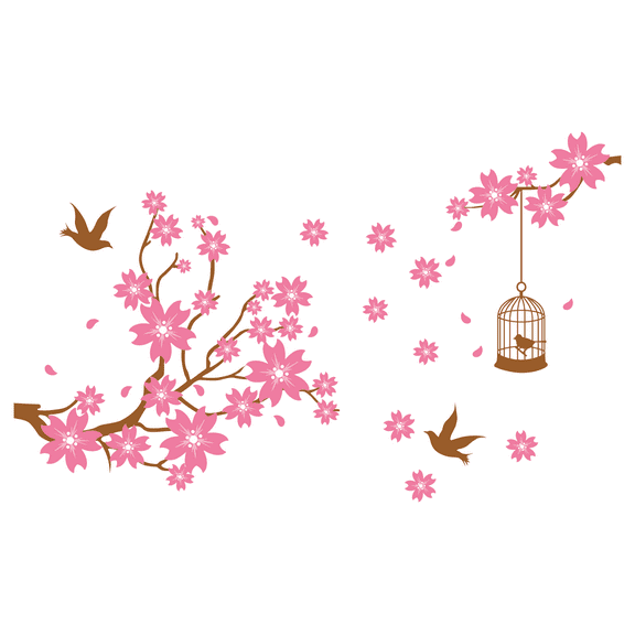 Home Bedroom 20" x 33" Multicolored Floral Art Decoration Landscape Outdoor Scene Flowering Tree Branch Bird Animal Silhouettes Design Removable Living Room Wall Decal Sticker