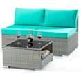 thumbnail image 2 of MeetLeisure 3 Pieces Outdoor Armless Wicker Couch Set including Removable Cushions and A Coffee Table, Aqua, 2 of 5