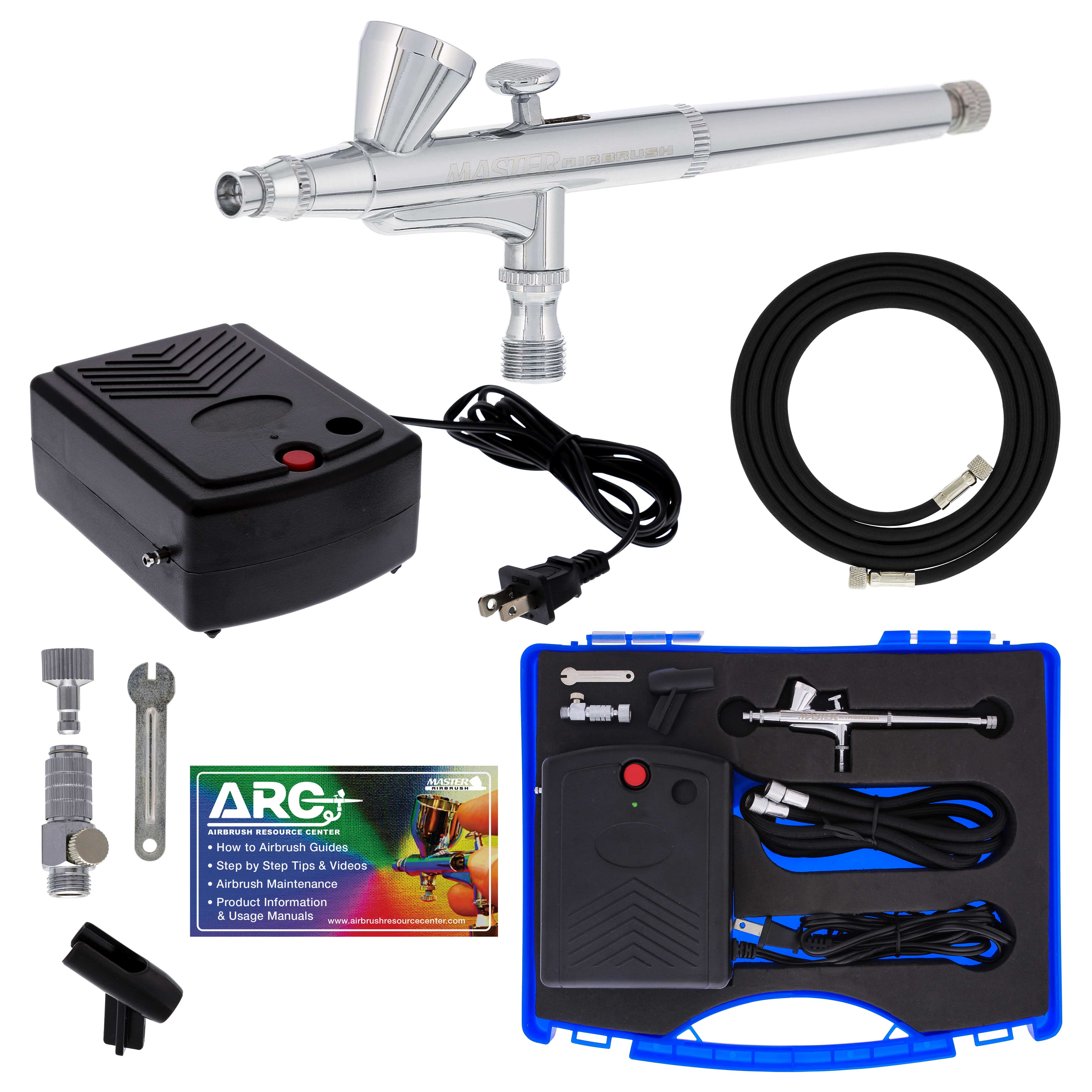 Master Airbrush Cool Runner II Dual Fan Air Storage Tank Compressor System  Kit with a G44 Fine Detail Control 0.2mm Tip Airbrush, 24 Color Acrylic