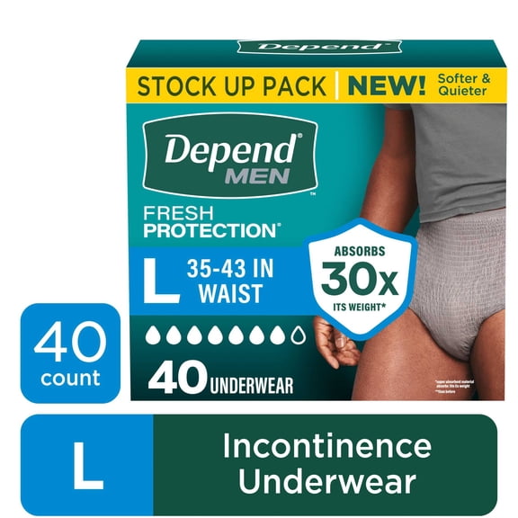 Depend Fresh Protection Incontinence Underwear for Men, Adult Diapers, L, 40 Count