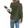 thumbnail image 5 of Women'S Floral Pattern Crewneck Long Sleeve Drop Shoulder Sweaters Pullover Tops Green XL, 5 of 10