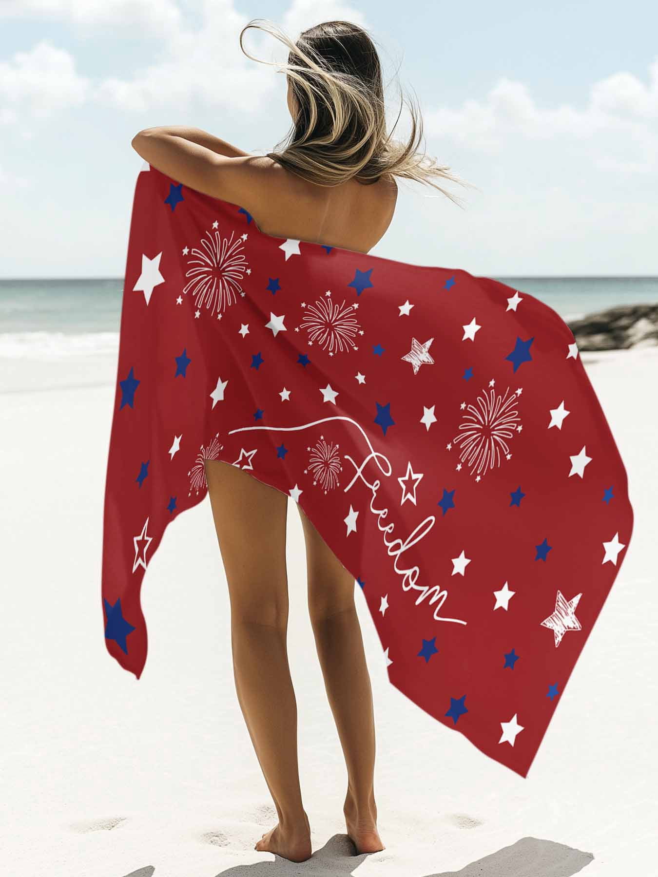 Patriotic 4th of July Beach Towels Blanket Soft & Absorbent Quick Dry Microfiber Red White Blue Stars Freedom Pool Towels for Swimming ,Yoga, Sports, Gym, Camping,Large 30X60in, Memorial Day Summer