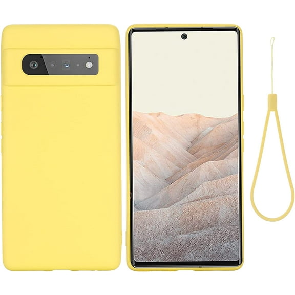 Designed for Google Pixel 6 Pro Case, Slim Silicone Rubber Shockproof Phone Cover with Wrist Strap Soft Anti-Scratch Microfiber Lining Protection Case for Google Pixel 6 Pro 5G 2021 (Yellow)