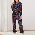 thumbnail image 2 of Yiaed Artistic Colorful Bird Print Pajamas Women's Long Sleeve Sleepwear Soft Button Down Loungewear Pjs Lounge Set Nightwear Womens Pajama Pants-Small, 2 of 7