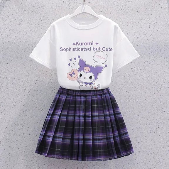 Kuromi Short Sleeves Skirt Suit Sanrio T-shirt Fashion Trend Uniform