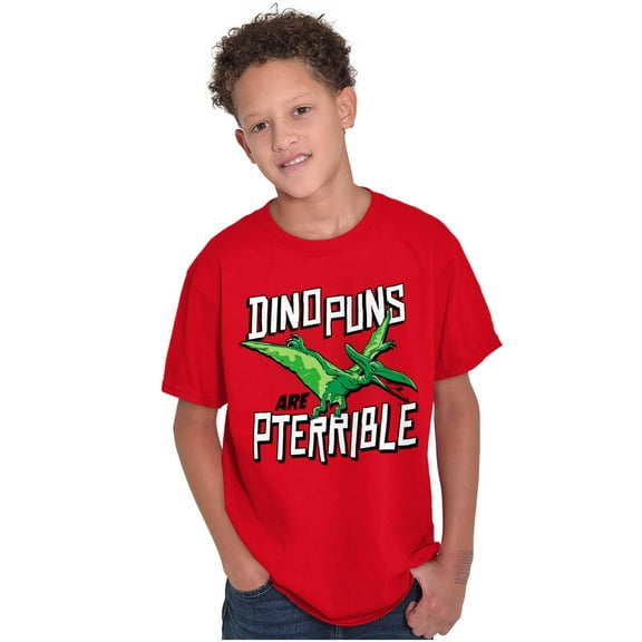Funny Dino Puns Are Pterrible Joke Crewneck T Shirts Boy Girl Teen Brisco Brands XS