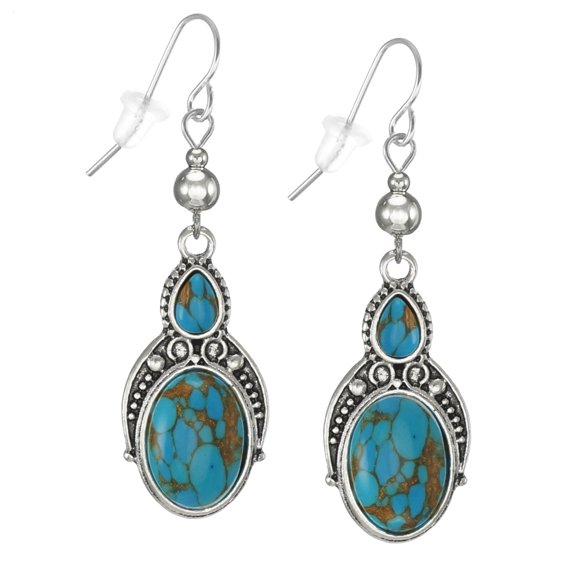 Silver Turquoise Teardrop Dangle Earrings, Platinum Ear Wires