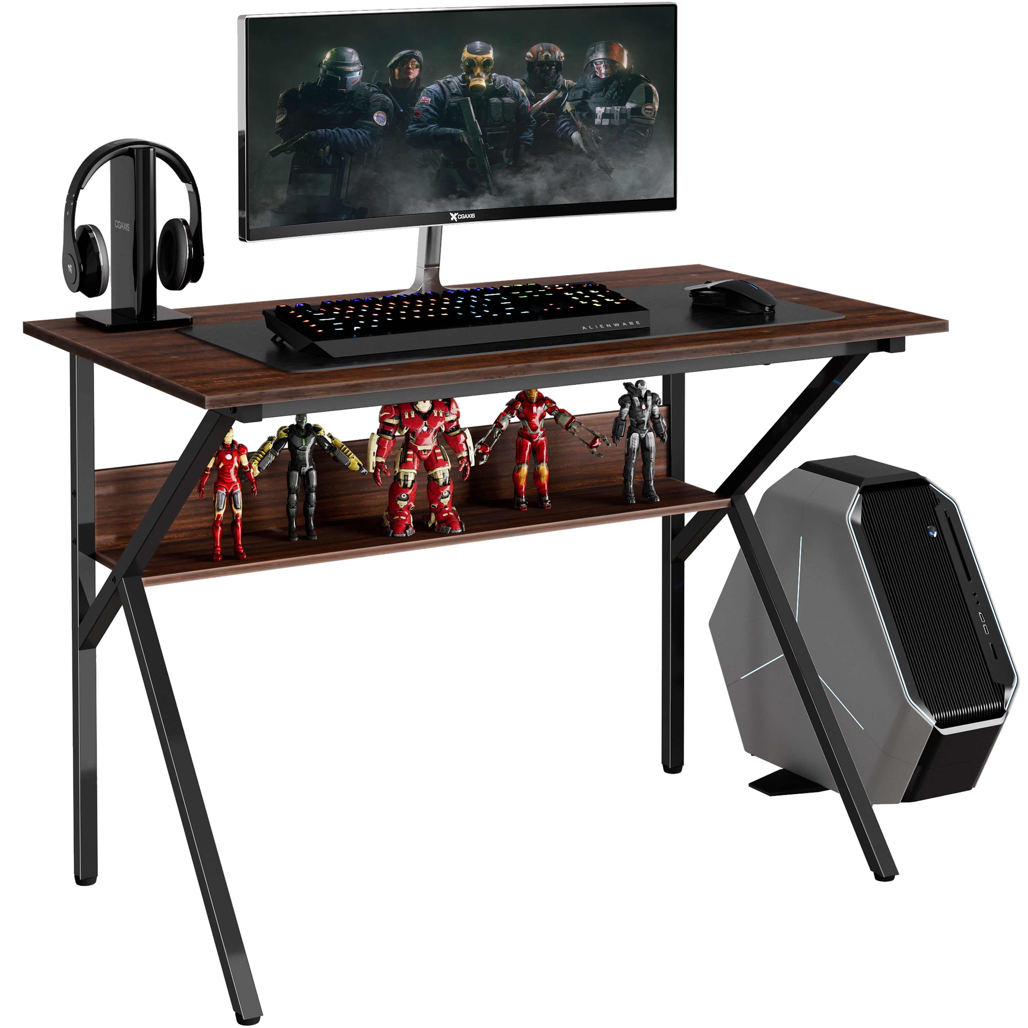 FITUEYES Gaming Computer Desk with Storage Shelf K Shaped Sturdy 42&quot; Writing Table for Home and Office KCD110601WE