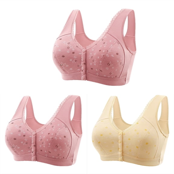 Tumotour Front Open Bras For Women Full Coverage Wirefree Bra Button Closeure Bra For Mom Gift Nursing Underwear Bra Lece Push Up Wire Free Bras No Steel Ring Comfy Soft Cotton Daily Underwear 3Pcs