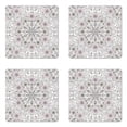 thumbnail image 1 of Ethnic Coaster Set of 4, Vintage Abstract Flower Swirls Leaves Doily Style Pastel, Square Hardboard Gloss Coasters, Standard Size, Pale Pink Pale Grey, by Ambesonne, 1 of 2