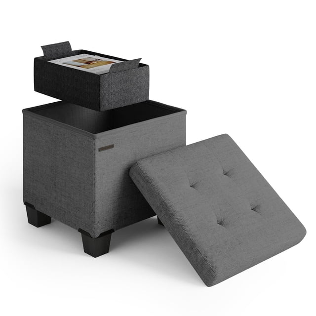Cubo otomano STORAGEBUD con papelera pequeña, color gris