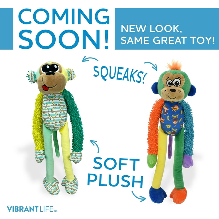 Vibrant Life Multicrew Monkey Plush Dog Toy Six Squeakers 18