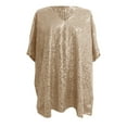 thumbnail image 4 of CHUOU Women Plus Size Sparkly Sequin Blingbling V Neck Short Sleeve Loose Top Tee Shirt, 4 of 4