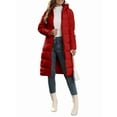 thumbnail image 2 of Women'S Hooded Long Puffer Coat Winter Warm Full Zip Quilted Jacket with Pockets Red M, 2 of 9