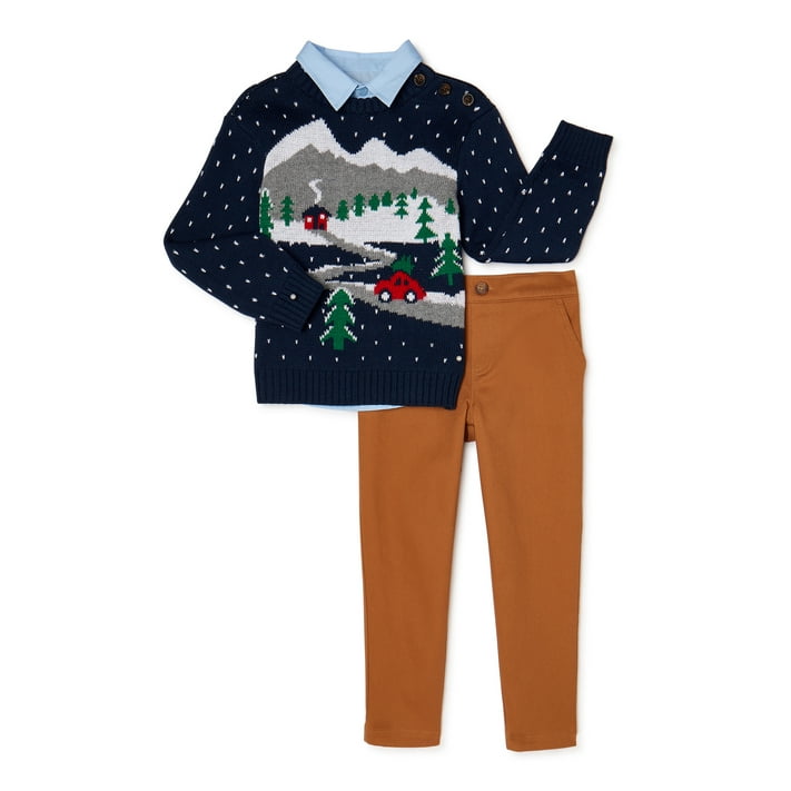 Wonder Nation Baby Boy & Toddler Boy Holiday Sweater, ButtonUp Shirt