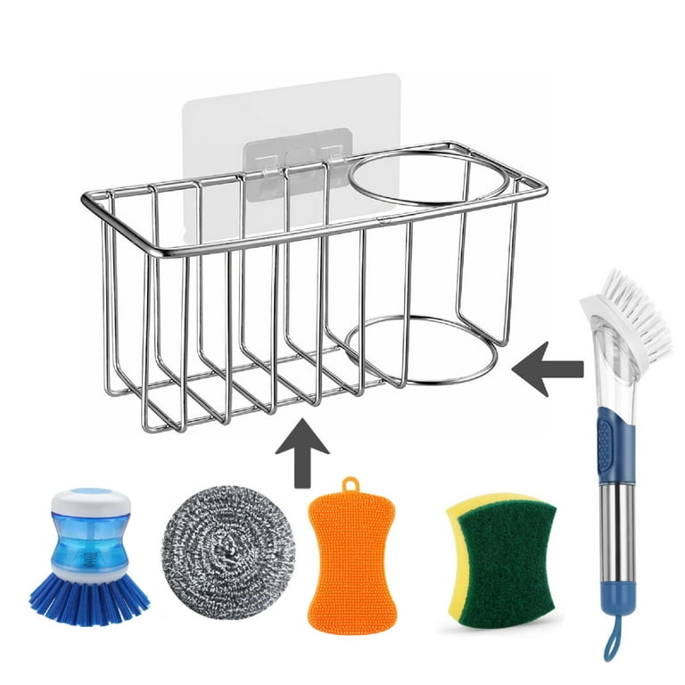 TSV 2-in-1 Sink Holder, Adhesive Rustproof Sponge Holder Kitchen Sink  Organizer Basket for Sponges, Dish Brushes, Soap