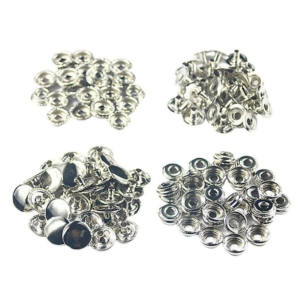 50 juegos de broches a presión, broches a presión de 15 mm para reparación de ropa, cuero Plata