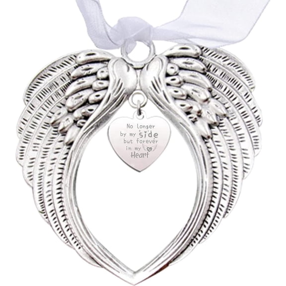 1set 2pcs Wing Memorial Christmas Ornament Angel Wing Gifts Heart Tree Hanging Pendants for Loss of Loved Party Keepsake With Silk Ribbon-No Longer by My Side But Forever in My Heart