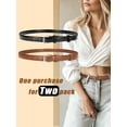 thumbnail image 2 of Timarkment 2pcs Women Leather Belts Skinny Solid Color Pin Buckle Black & Brown Tan Belts for Womens, 2 of 8