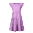 thumbnail image 4 of Fesfesfes Spring Dresses for Women Round Neck Ruffle Short Sleeve Dress Loose Casual Solid Solor Stitching Mini Party Dress, 4 of 6