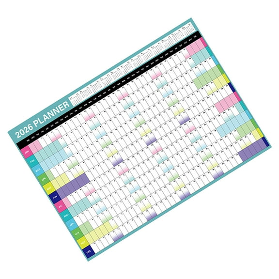 OULII 2026 Yearly Wall Calendar Multi-Color Paper Planner for Home, School, and Family Organization
