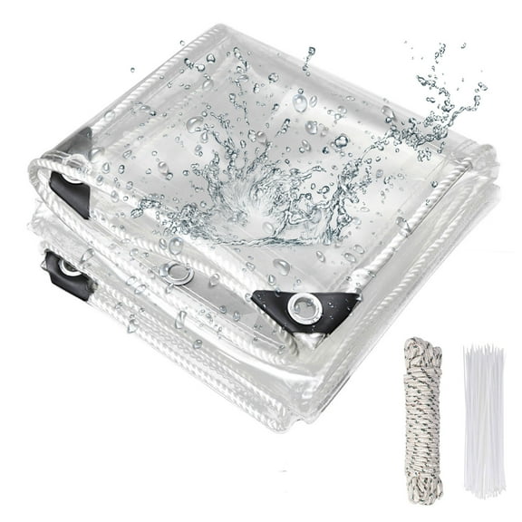 Eurhowing 14Mil Clear PVC Vinyl Tarp,2.6x3.9Ft Heavy Duty Waterproof Tarpaulin Cover, Thick UV & Tear Resistant Transparent Polytarp