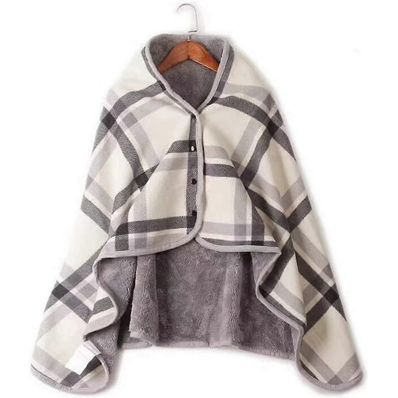 Warm Wearable Blanket, Poncho Blanket with Buttons, Comfy Fleece Cuddle Throw Wrap Cape,80x130cm