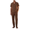 thumbnail image 2 of SOOMLON Beach Outfits for Men Big and Tall Collared Button up Shirts Drawstring Pants with Pockets 2 Piece Vacation Sets, 2 of 8