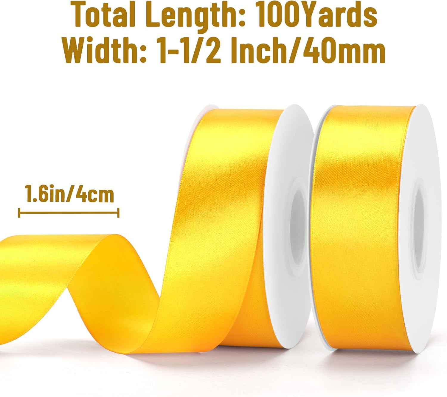 Maize Yellow Satin Ribbon – 1 1/2'' x 100 Yards Polyester Golden Yellow Ribbon for Gift Wrapping, Wedding & Baby Shower Decoration, DIY Crafts, Sunflowers Floral Bouquets, Wreath Bows