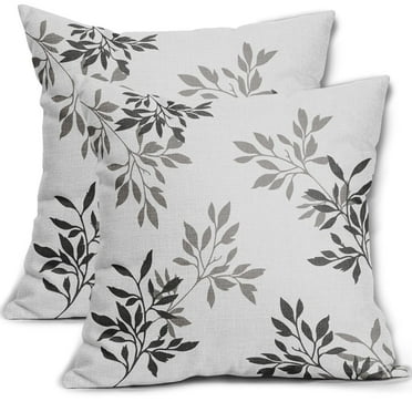 ABSOP Black Grey Leaf Throw Pillow Covers 18x18 Inch Set of 2 Branch Decorative Pillowcase Square Cushion for Home Couch Sofa Patio Bedroom